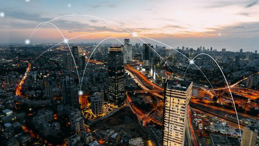 Computer network connection modern city future technology